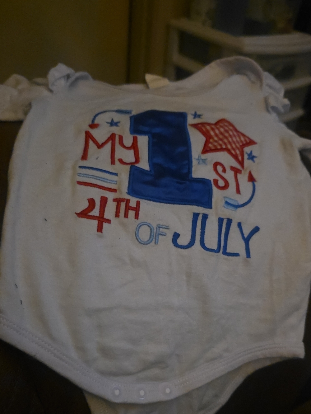 Baby White 4th of July Onesie with Red & Blue Applique